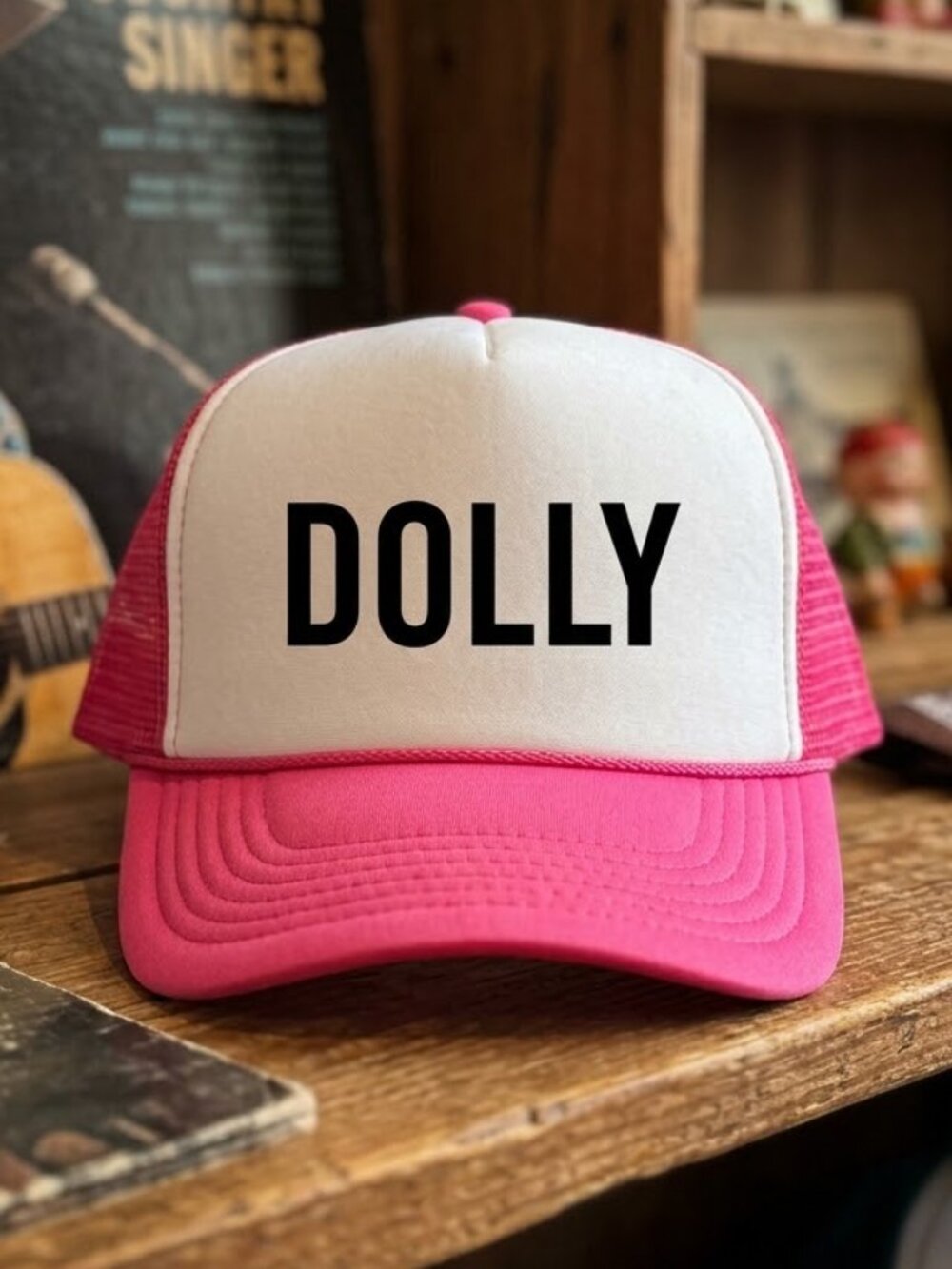 Retro Dolly Parton Hat Pink White Foam Rope Trucker Country Music Snapback Cap